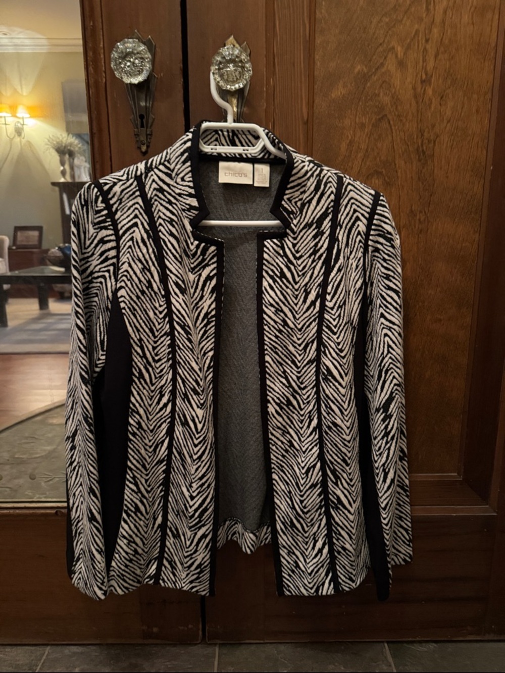 Chico's Black & White Zebra-Print Jacket Blazer Size 1